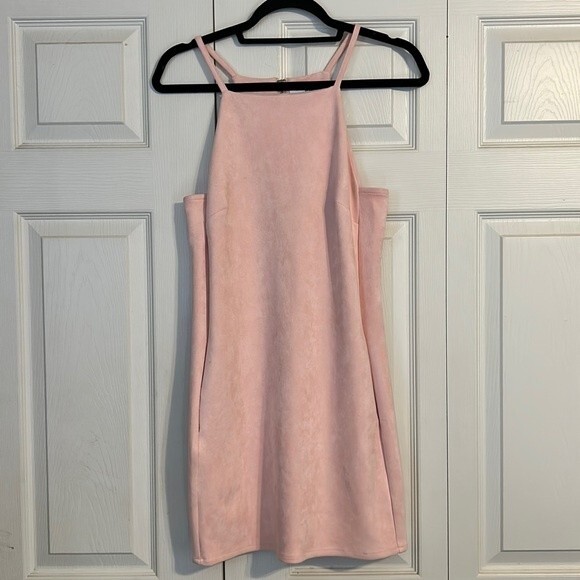 JACK by BB DAKOTA Small Pink Square Neckline Mini Dress Sleeveless Faux Suede - Picture 2 of 8